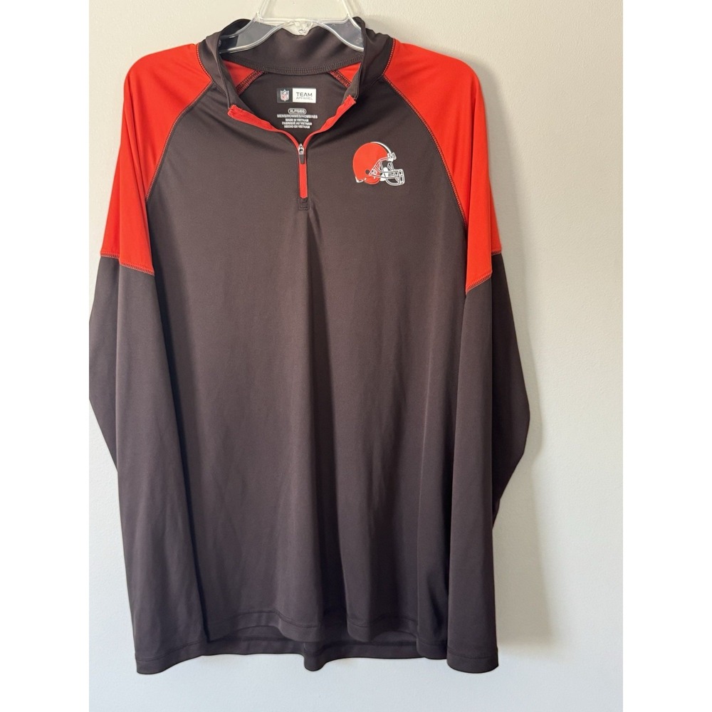 Cleveland Browns NFL Team Apparel 1/4 Zip Pullover Shirt Mens XL Brown Orange